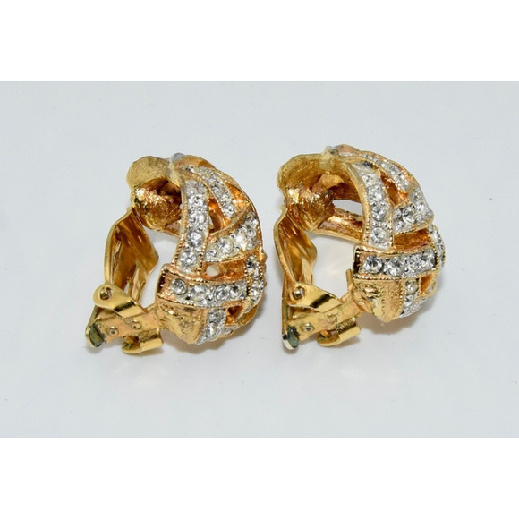 KJL KENNETH JAY LANE Gold ToneRhinestone Dome Clip Earrings - Picture 4 of 9